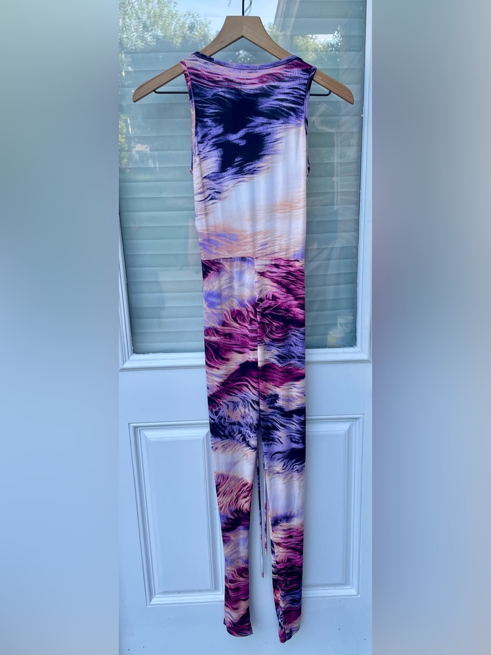 Fashion Nova Abstract Wave Romper in Purple, Pink and Navy
